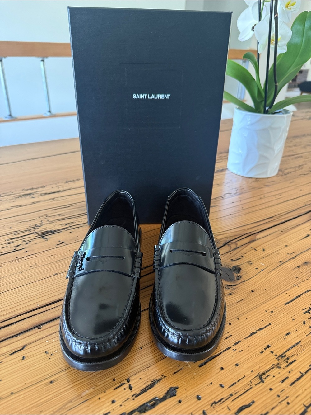Saint Laurent Black Leather Penny Loafers